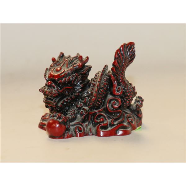 SMALL RES CARVED DRAGON STATUE