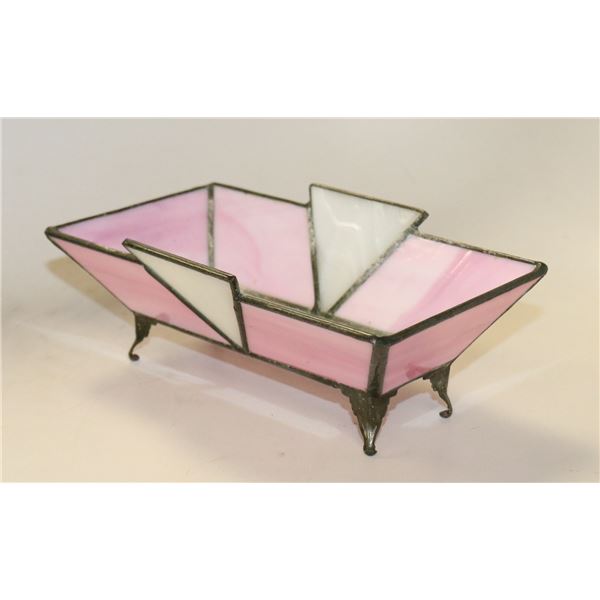 ANTIQUE PINK STAINED GLASS PEN HOLDER