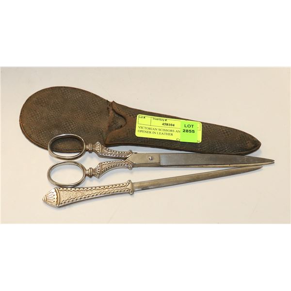 VICTORIAN SCISSORS AND LETTER OPENER IN LEATHER