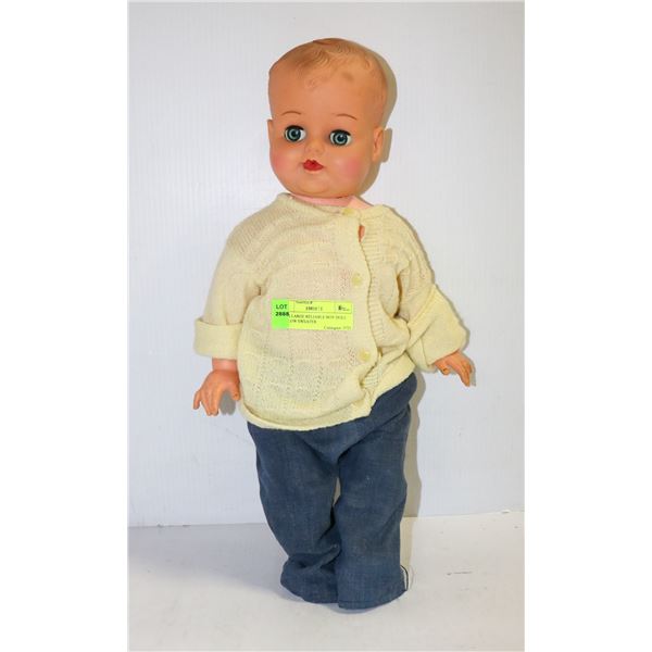1950S LARGE RELIABLE BOY DOLL YELLOW SWEATER