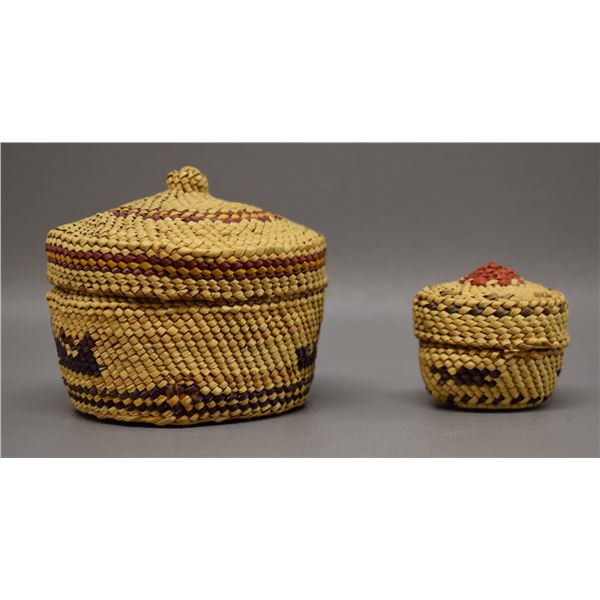 TWO NATIVE AMERICAN NOOTKA MAKAW BASKETRY CONTAINERS