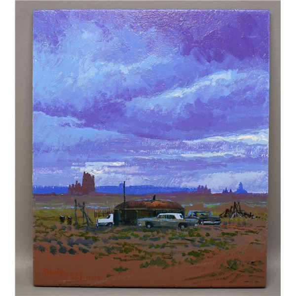 NATIVE AMERICAN NAVAJO PAINTING TITLED "KAYENTA SHOWER" BY REDWING NEZ