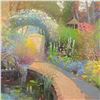 Image 2 : Ming Feng, "Koi Pond Garden" Original Oil Painting on Canvas, Hand Signed with Letter of Authenticit