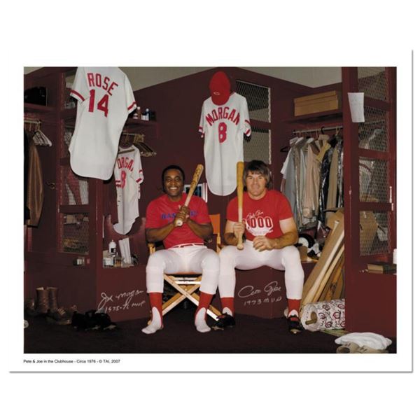 "Pete Rose & Morgan in Clubhouse" Archival Photograph Autographed by Pete Rose and Joe Morgan. Inclu