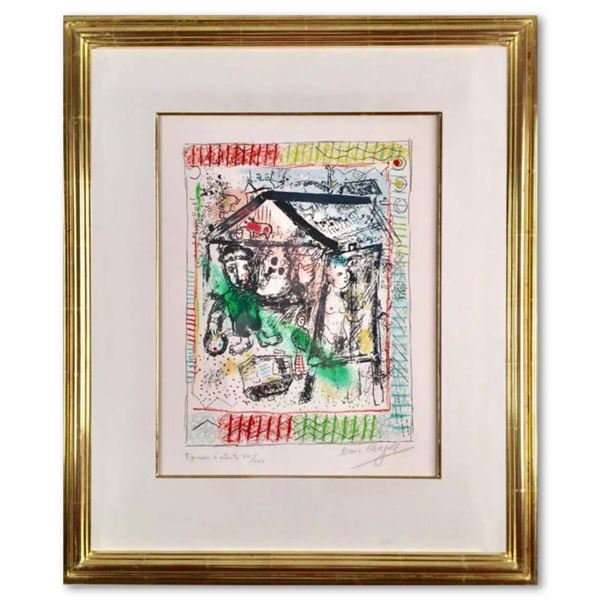 Marc Chagall (1887-1985), "The Artist at The Village II" Framed Hand Signed Limited Edition Original