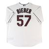 Image 1 : Indians Shane Bieber "Not Justin" Signed White Majestic Cool Base Jersey BAS (Beckett COA)