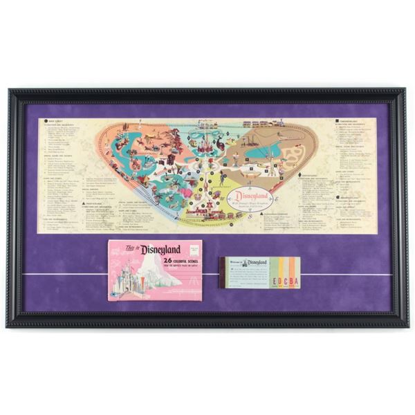 1962 Disneyland Map 16x26.5 Custom Framed Print Display with Vintage Ticket Booklet