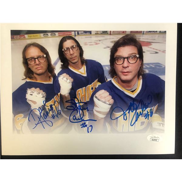 SLAPSHOT LEGENDS THE HANSON BROTHERS SIGNED 8 X 10 ( JSA)