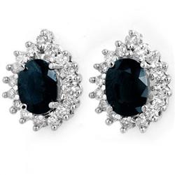CERTIFIED 3.87ctw SAPPHIRE &DIAMOND EARRINGS  14KW GOLD