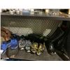 Image 2 : SHELF LOT OF ASSORTED SHOES, JEEP BAG, VASE, VACUUM AND MORE