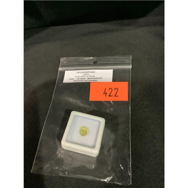 YELLOW SAPPHIRE 1.55CT, 8.19 X 5.97 X 2.79MM, OVAL, VS CLARITY, MADAGASCAR, UNHEATED AND UNTREATED