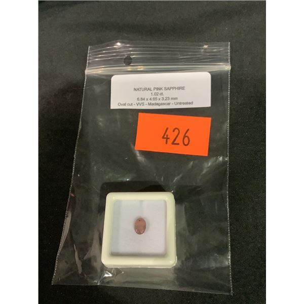 NATURAL PINK SAPPHIRE 1.02CT, 6.84 X 4.65 X 3.23MM, OVAL CUT, VVS CLARITY, MADAGASCAR, UNTREATED