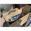 Image 2 : WOOD CRATE, WATER PUMP, WOOD BOX OF ASSORTED SMALL HAND TOOLS