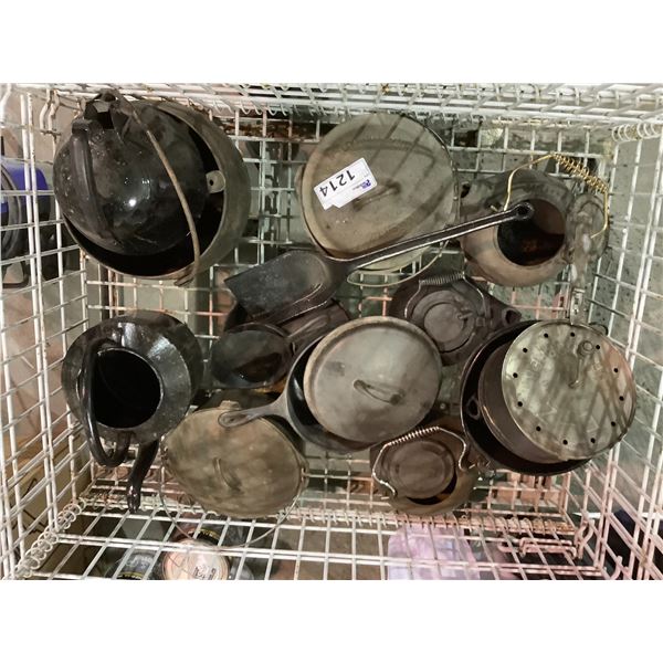 LARGE LOT OF CAST IRON POTS AND KETTLES AND MORE