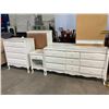 Image 1 : 9 DRAWER DRESSER (MISSING 2 PULLS) APPROX 61" X 18" X 31",  1 DRAWER NIGHTSTAND 17.5" X 18.5" X