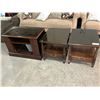 Image 1 : SET OF 1 DRAWER SIDE TABLES WITH SMOKED GLASS TOP APPROX 21" X 21.5" X 26" AND TV STAND (SMOKED