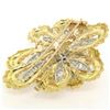 Image 5 : Vintage French 18K TT Gold 4.27 ctw Diamonds & Ruby Textured Flower Burst Brooch