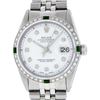 Image 1 : Rolex Mens Stainless Steel White Diamond & Emerald 36MM Datejust Wristwatch
