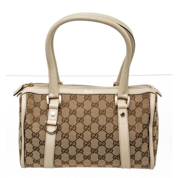 Gucci Beige GG Canvas Leather Abbey Boston Bag