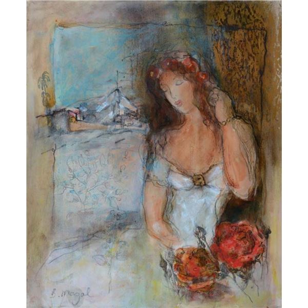 MAGAL **WOMAN IN WHITE DRESS ** SIGNED ORIGINAL OIL
