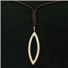 Image 3 : 14k Rose Gold 0.30 ctw Diamond Marquise Pendant Necklace w/ 16" Brown Cord