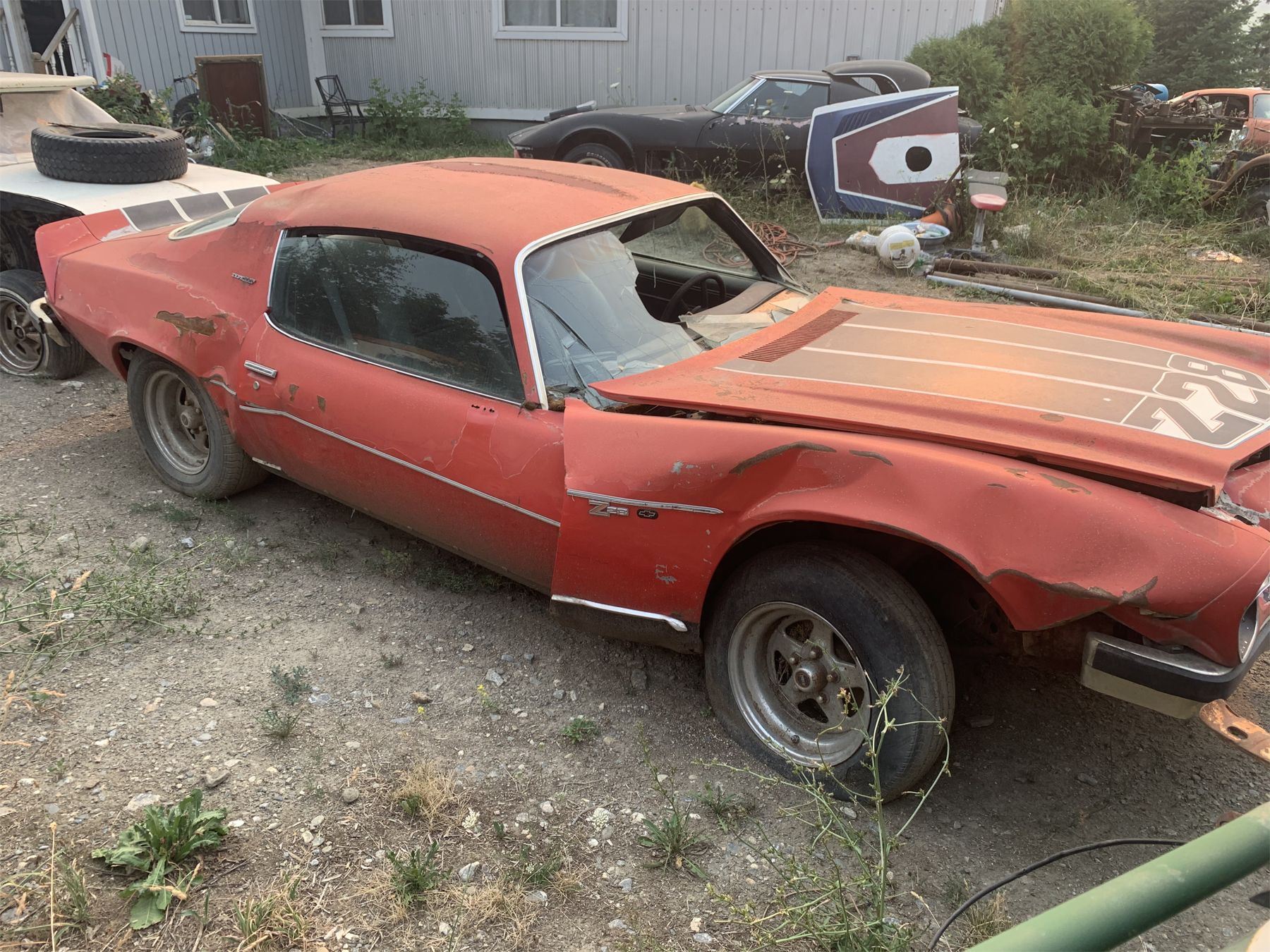 1974 Camaro Z28 parts car, damage to front end, complete car, factory