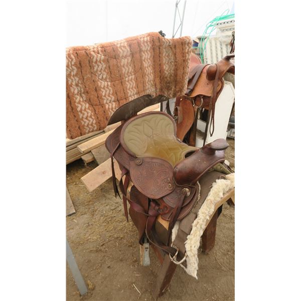 WESTERN SADDLE 14" W/ BLANKET, CINCH + SADDLE TREE (SOFT LEATHER)