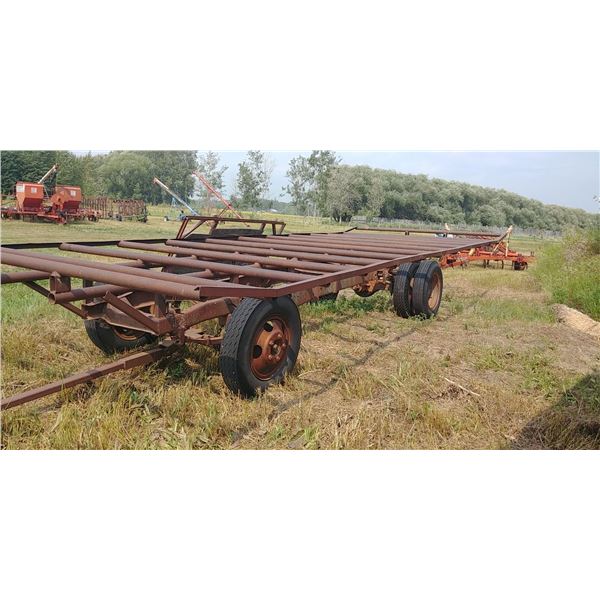 HOME BUILT HEAVY DUTY TRUCK FRAME BALE TRAILER, 7.5X20 DULAS, HAULS 14 ROUND BALES