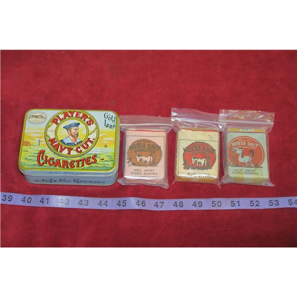 Players Tobacco Tin + 3 Sealed Horse Shit Cigarettes
