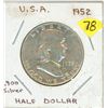 Image 1 : USA 1952 Franklin half dollar .900 silver V.F. condition
