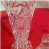 Image 5 : six pieces. two Large Heavy crystal vases cream and sugar set candle holder