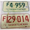 Image 1 : (2) 1974 + 1975 Saskatchewan License Plates