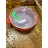 Image 1 : 8" Bowl C/w Lid Orange Glass Bake USA