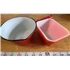 Image 1 : Small Enamal Dipper & Red Pyrex Square Bowl