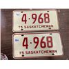 Image 1 : pair 1975 Saskatchean License plated matched with low numbers