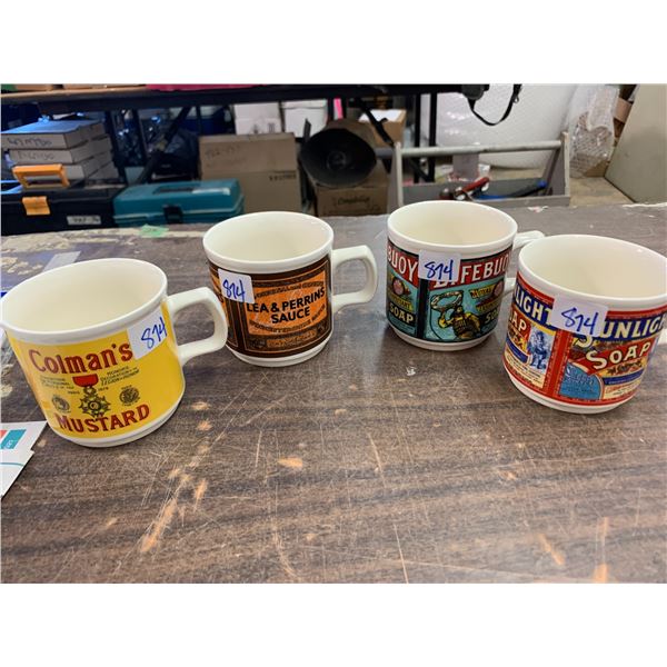 Vintage style advertising mugs lifebuoy, sunlight,colemans lea&perrins