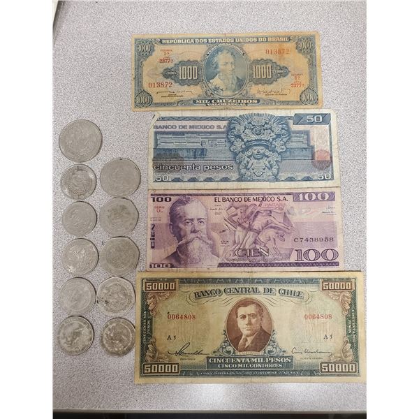 LOT OF PESOS COINS & BILLS