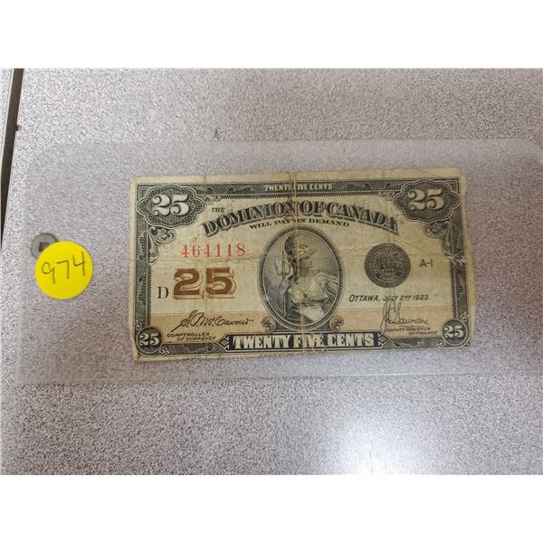 1923 25 CENT SHINPLASTER