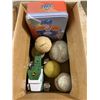 Image 1 : Lot Toys - Tin Hockey Card Container, Balls, John Deere tractor