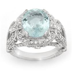 CERTIFIED 6.50ctw AQUAMARINE & DIAMOND RING WHITE GOLD