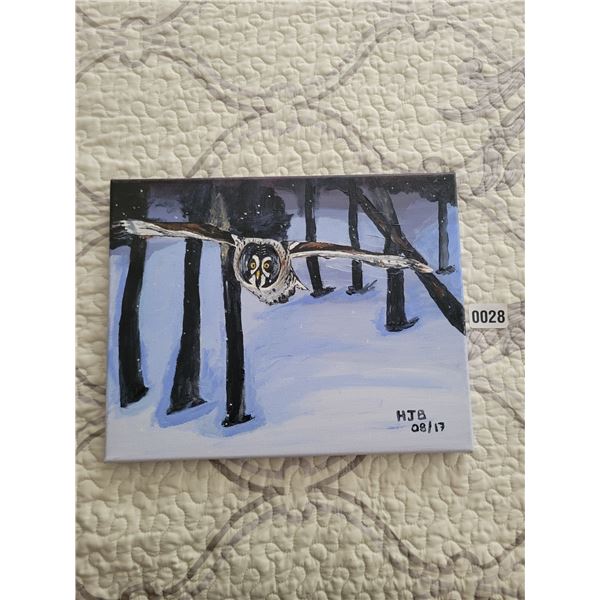 "A Great Grey Owl" Canvas Painting by HJB 14"W x 11"H