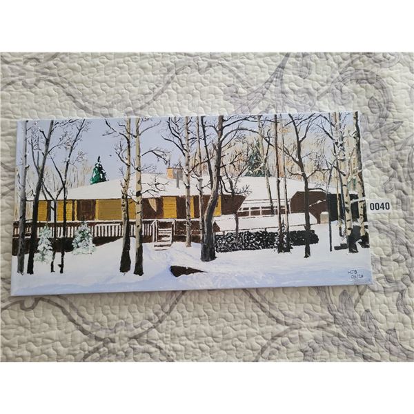 Cabin Canvas Painting by HJB 24"W x 12"H