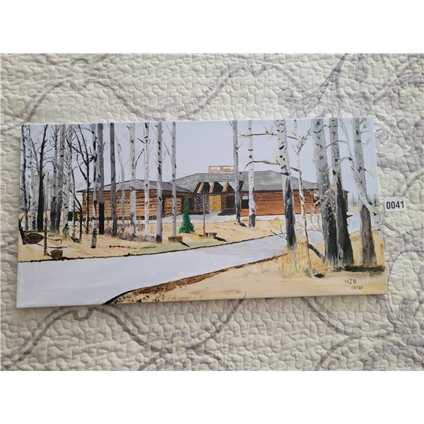 Cabin Canvas Painting by HJB 24"W x 12"H