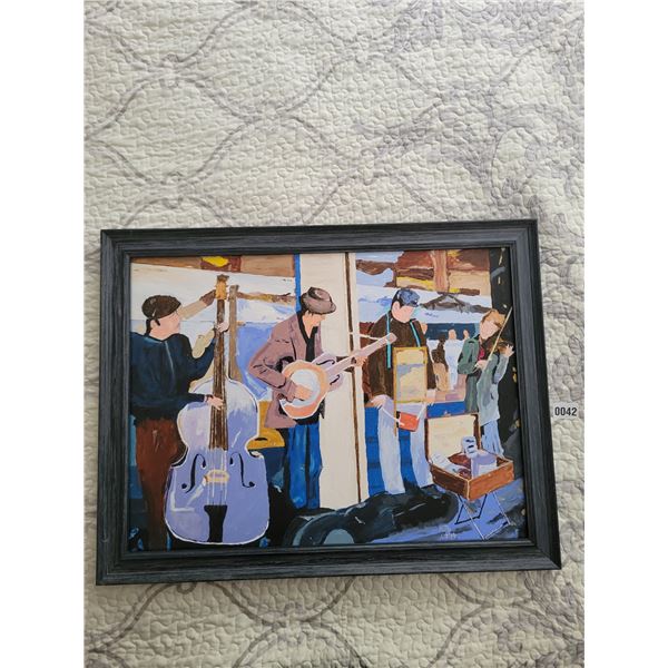 Framed Canvas Painting of Band by HJB 27"W x 21"H
