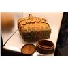 Image 5 : Vintage Splint Basket + Woven Native Basket (Carved center medallion)