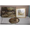 Image 1 : Peter Karsten watercolor painting, Nova Scotia Oil Canvas Painting, EP Plated Copper Plate