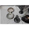 Image 3 : Silver Plated Items (one pewter candle holder) Vase, Cream+Sugar, Serving tray