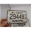 Image 2 : 1970, 1974 BC Municipal Exempt License Places