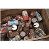 Image 3 : Wooden Storage Box with Vintage Co-op Cans 30+ vintage pop cans 31" x 16"