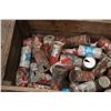 Image 4 : Wooden Storage Box with Vintage Co-op Cans 30+ vintage pop cans 31" x 16"